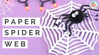 Halloween Crafts  Kirigami Spider Web w ONE SHEET of Paper amp Paper Spider [upl. by Zoa]