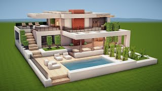 GROßE MODERNE VILLA mit POOL in MINECRAFT bauen TUTORIAL HAUS 261 [upl. by Nnylahs]