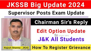 JKSSB Supervisor Posts Exam Big Update  JKSSB New Posts 2024  How To Submit Grievance Online In JK [upl. by Gnol]