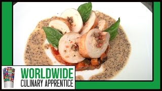 Chicken RouladeGrainy Mustard Sauce bed of Ratatouille How to use Caul Fat Crepinette de Poulet [upl. by Roper773]