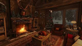 Snowy Thanksgiving Day  Fireplace Red Nosed Reindeer and Snow Wind Make a Peaceful Picture 🎄🦌 [upl. by Adnilra]