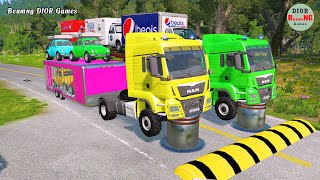 Double Flatbed Trailer Truck vs speed bumpsBusses vs speed bumpsBeamng Drive1006 [upl. by Novej]