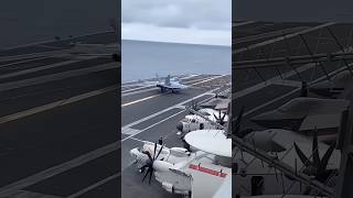 Jets Landing on US Nuclear Air Craft Carrier 🇺🇲🦅 military usnavy usaf shorts ytshorts [upl. by Ahsenaj963]