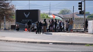 Protest against war in Gaza closes an entrance to Kirtland Air Force Base [upl. by Hashimoto]