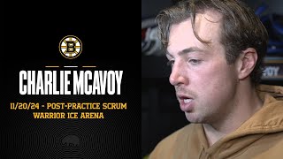 Charlie McAvoy speaks to the media about the Bruins coaching change [upl. by Ayocal]