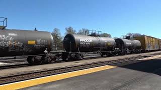 Brantford rail yard 4 CN locomotives lead westbound freight train 8010 8837 2273 5772 [upl. by Anairad334]