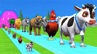 Paint amp Animals CowGorillaElephantLionTigerDinosaur Fountain Crossing Transformation Cartoon [upl. by Enilehcim396]