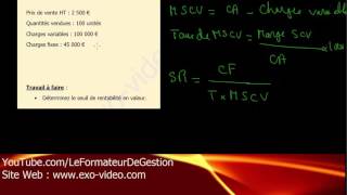 BTS MCO  BTS MUC  Gestion  Le seuil de rentabilité Calcul du SR en valeur [upl. by Holland568]