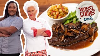 How to Cook the Perfect Steak and Potatoes  Worst Cooks in America  Food Network [upl. by Damek]