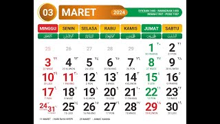 Kalender Maret 2024 dan Hari Libur [upl. by Ellicul556]