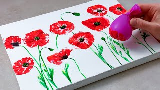 Flower garden  Easy Painting ideas  Acrylic Painting for beginners with Balloon technique [upl. by Gatias678]