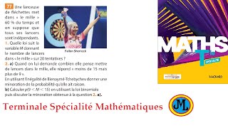 Problème concret avec linégalité de BienayméTchebychev Ex 77 p 421 en Terminale spécialité maths [upl. by Arissa]