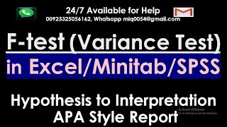 F test for equality of variances  Homogeneity of variances in Excel Minitab SPSS with APA report [upl. by Suirred]