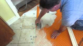 Diagonal tile floor replaced with new tile on Schluter Ditra Part 1 through 6 [upl. by Orran]