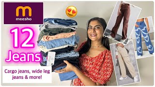 Meesho jeans haul 😍🔥 Cargo jeans wide leg jeans flared jeans  meesho high waist jeans haul [upl. by Emiatej132]