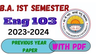 ENG 103 DDU PYQ 202324  BA 1st Semester ENG 103 previous year paper DDU Gkp DDU UNIVERSITY [upl. by Nnaxor26]