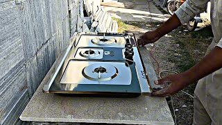 how to install hob top gas stove  kitchen stove cutting 2023 [upl. by Sonitnatsnok345]