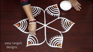 easy Friday kolam with 3 dots🌷Beautiful rangoli designs🌷small muggulu [upl. by Andrus741]