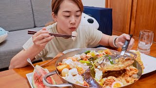 ASMR Mukbang  Enjoy Fish Head Casserole with Satay amp Cheese Omelette  Tess Mukbang [upl. by Laehcimaj]