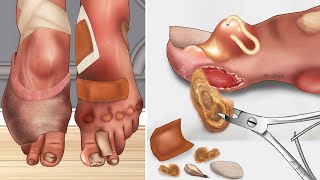 ASMR Swollen corner toenail due to wearing ballet shoes  Nailcare animation [upl. by Adnirak]