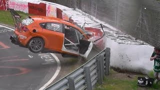 VLN 3 Lauf Huge Crash Seat Leon Supercopa NÃ¼rburgring Nordschleife 26042014 [upl. by Loren]