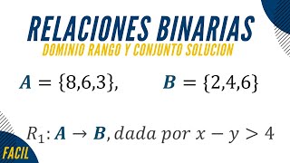 Relaciones Binarias Hallar el Conjunto solucion Dominio y Rango de una relacion [upl. by Lleruj]