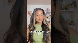 Cutting long layers in my hair wig layer layerhaircut wolfcut shorts hairshorts fyp wigs [upl. by Assiron]