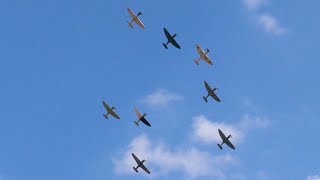 8 WWII fighters tailchasing over Duxford Mustang Hurricanes and Spitfires [upl. by Aikimat]