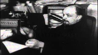 Bolshevik leader Vladimir Lenin speaks sitting in his office in Moscow after theHD Stock Footage [upl. by Downe]