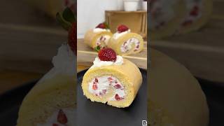 Receta de mi famoso Rollo suizo nata y fresa 🍓 shorts recetas postres chocolate cacaofitfoodie [upl. by Aeiram]