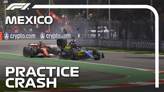 Crash In Practice  Alex Albon and Ollie Bearman FP1 Collision  2024 Mexico City Grand Prix [upl. by Boaten]