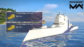 Modern Warships  USS Zumwalt with the new legendary cannon EDU Railgun 155mm at online [upl. by Alyar]