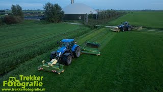 Hiemstra  Maaien  Mowing  Gras Mähen  2x New Holland  Krone [upl. by Adigun]