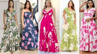 Longo Vestidos Femininao Estampado Manga Curta de Babado 2024Modern Summer Outfits Dresses Design [upl. by Kylstra]