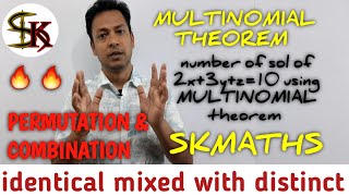 number of solution with the help of multinomial theorem case 1permutation and combinationskmaths [upl. by Zaremski]