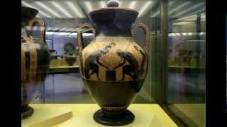 Attic BlackFigure Exekias amphora with Ajax and Achilles playing a game [upl. by Hanoy]