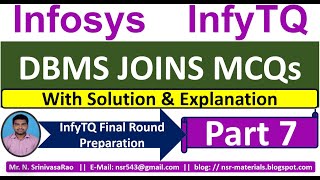 DBMS MCQs  InfyTQ 2023 DBMS MCQs  DBMS MCQs Solution amp Explanation  Database MCQs Joins  Part7 [upl. by Bartel]