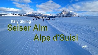 Italy Skiing Seiser Alm  Alpe Di Siusi [upl. by Tlok]