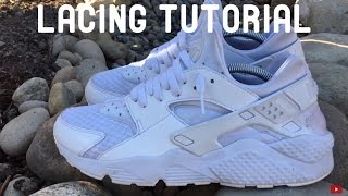 HOW TO LACE Nike Air Huarache quotTriple WhitePure Platinumquot [upl. by Avner]