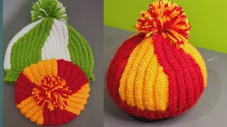 new cap design for Baby amp ladies gentstopi banane ka tarika cap knitting tutorial topi ki bunai [upl. by Flam]