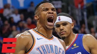 Russell Westbrook clashes with Patrick Beverley leads Thunder in rally vs Clippers  NBA Highlights [upl. by Marilin807]