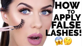 HOW TO APPLY FALSE EYELASHES FOR BEGINNERS  EASY amp FAST [upl. by Jarek]