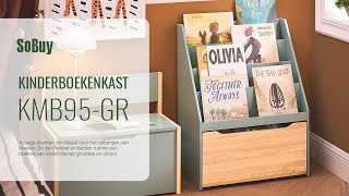 SoBuy Kinderboekenkast丨Boekenplank voor kinderen丨Opbergkast speelgoedrek op wielen丨KMB95GR [upl. by Ennyl33]