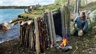 Building a Tiny Cabin 3 Day Beach Bushcraft Camping [upl. by Nalloh427]