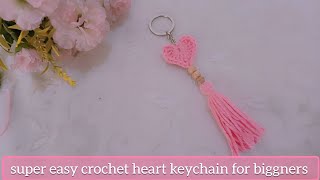 super easy crochet heart keychain tutorialhow to crochet a heart keychain [upl. by Anoit]