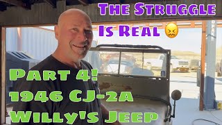 Part 4 1946 CJ2a Willys Jeep Ian Roussel Repositions The Engine Will The Hood Have To Be Cut 🤔 [upl. by Keefe]