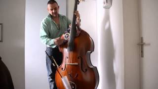 Upright Bass replacing tailpiece with Dyneema strings [upl. by Merridie]