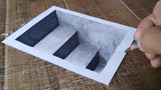 How to draw old 3d stair on paper optical illusion [upl. by Tayib981]