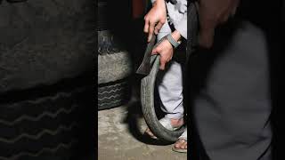 Stratifying Cutting of Old Rubber Tires with Tool [upl. by Gehlbach]