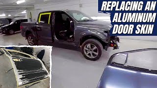 Replacing An Aluminum Door Skin on a FordF150 f150 ford autobody collision fordtrucks [upl. by Odlanra]